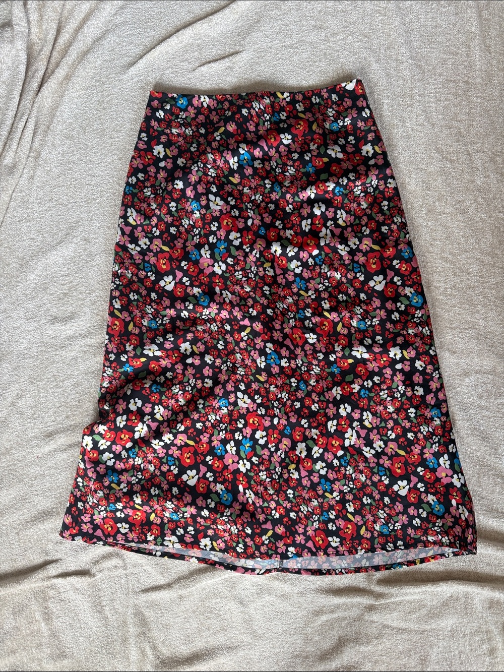 Black Floral Midi Skirt with Multi-Color Blooms